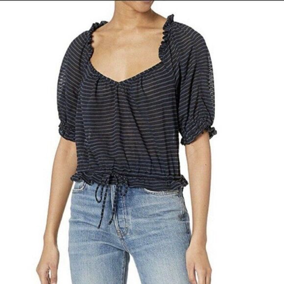 Free People Dorothy Striped Crop Blouse NEW - Picture 1 of 10